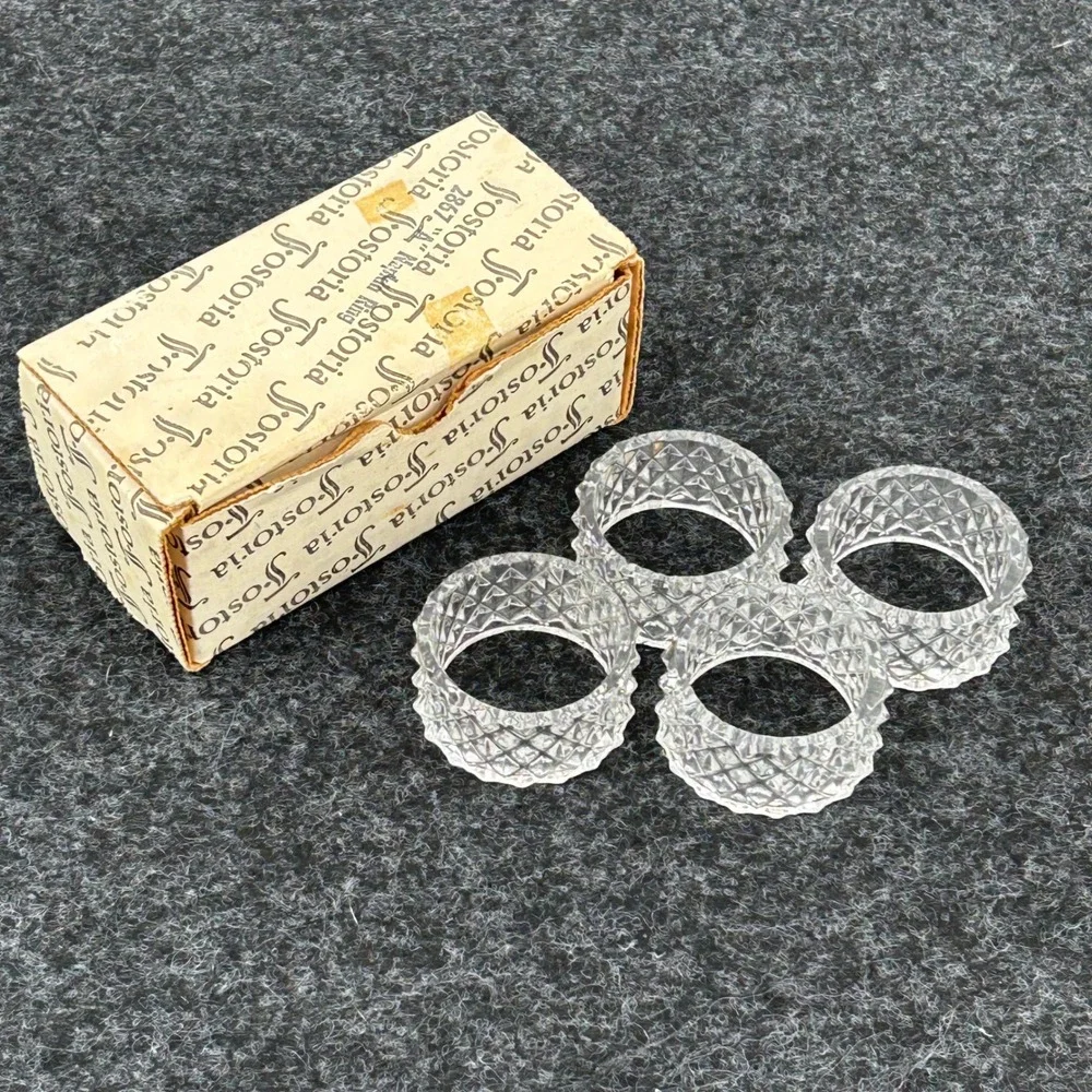 Fostoria American Napkin Rings Set of 8 Clear Glass Diamond Point Pattern 2857